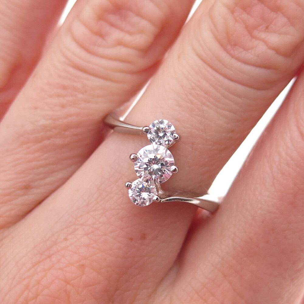 925 Sterling Silver Round-Cut C Z Bypass Ring Size 6.5